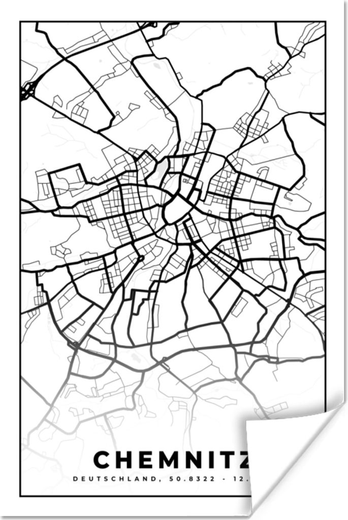 MuchoWow Poster Chemnitz - Karte - Stadtplan - Wegbeschreibung 120x180 cm - Kunstposter