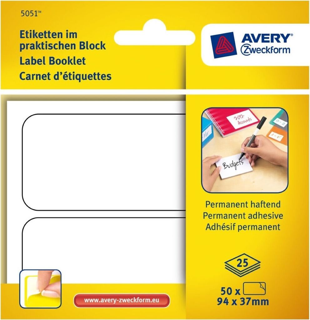 Etiketten im Block 94x37mm Permanent 50x Stück