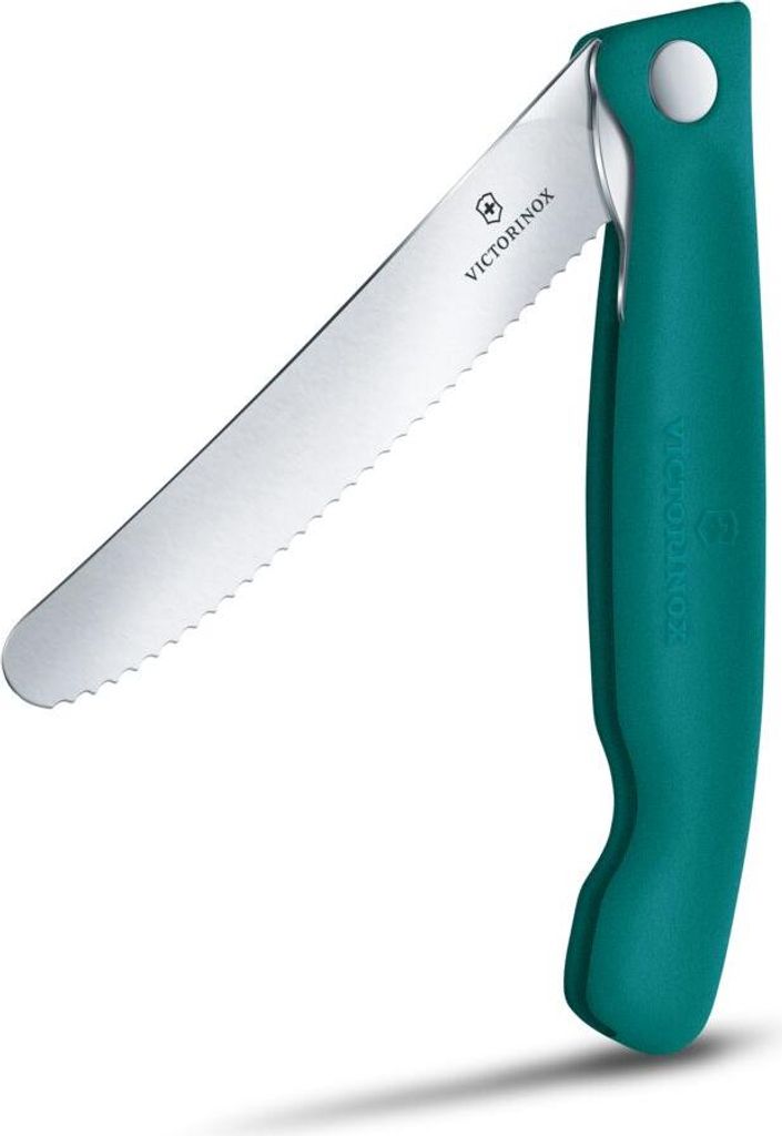 Swiss Classic, Picknick Messer, 11cm, Wellen, grün, Box