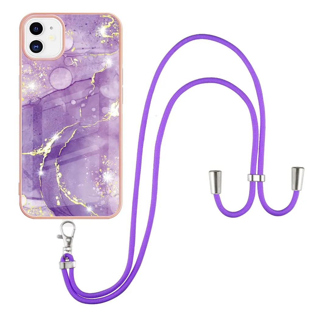 Cover iPhone 11 con Tracolla Viola | Custodia TPU Morbida Anti-Caduta