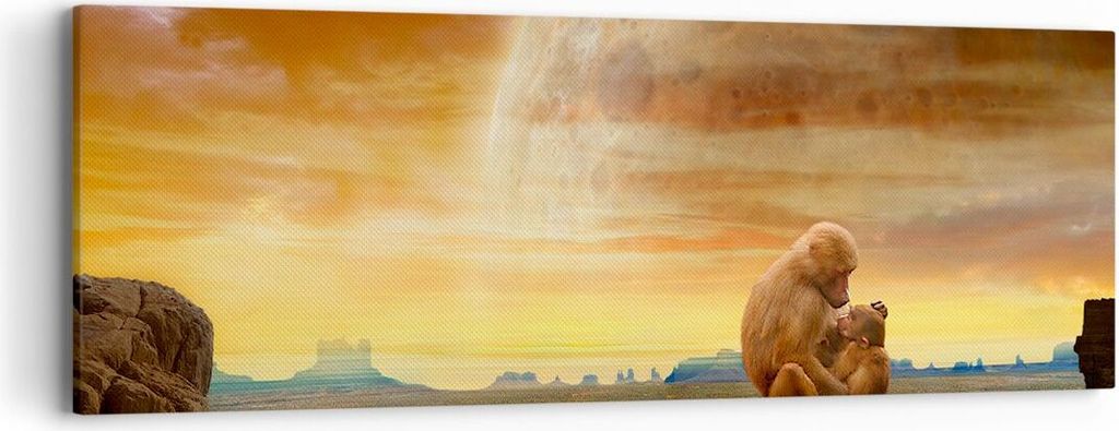 Bild auf Leinwand - Leinwandbild - Affen Mutter Natur Berg - 90x30cm - Wand Bild - Wanddeko - Leinwanddruck - Bilder - Kunstdruck - Wanddekoration ...