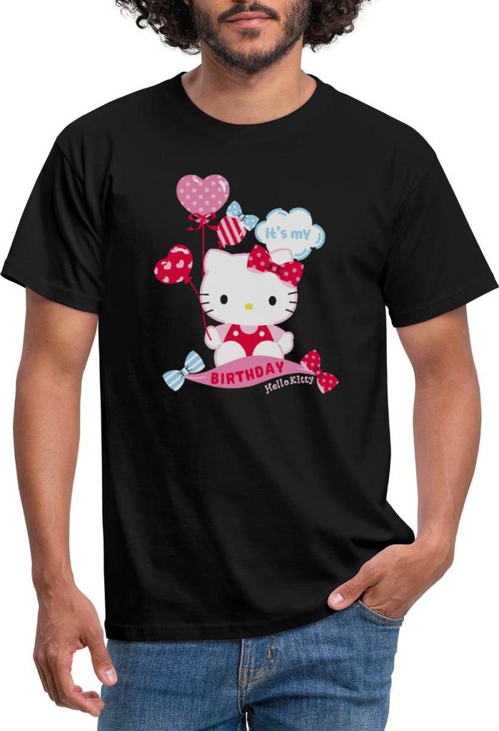 Spreadshirt Hello Kitty Mit Ballons Mein Geburtstag Männer T-Shirt, XL, Schwarz