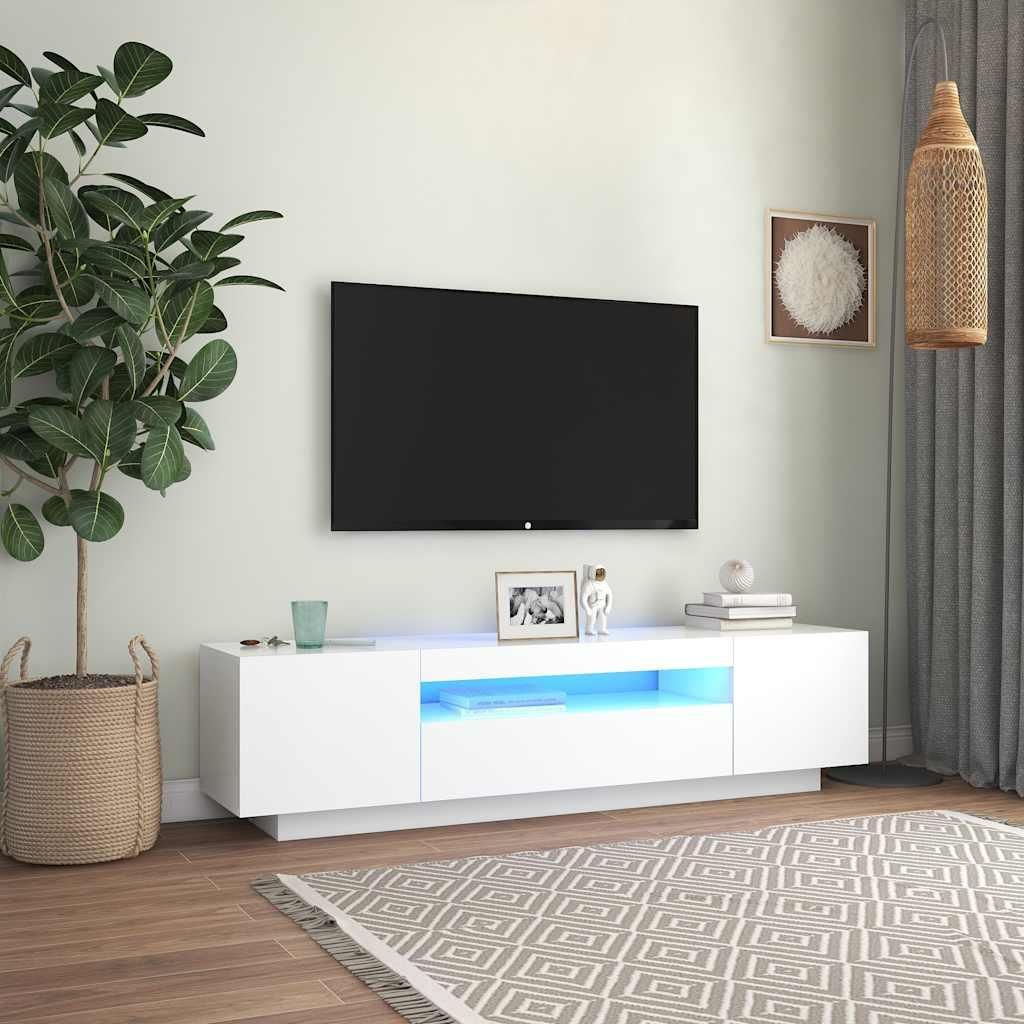 vidaXL Armoire TV avec lampes LED blanc 160x35x40 cm Image du produit 