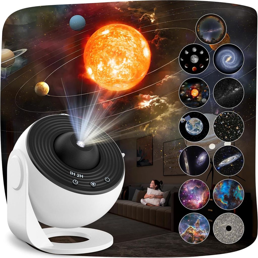 Starry Sky Projector for Bedroom - 12 Planet Discs, LED Lamp for Children, Adults, Party, Ceiling