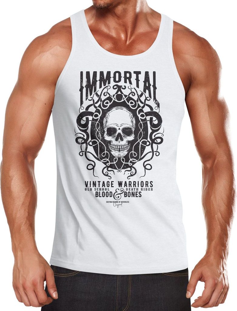 Herren Tank-Top Totenkopf Immortal Skull Vintage Warriors Slim Fit Muskelshirt Muscle Shirt Neverless weiß S