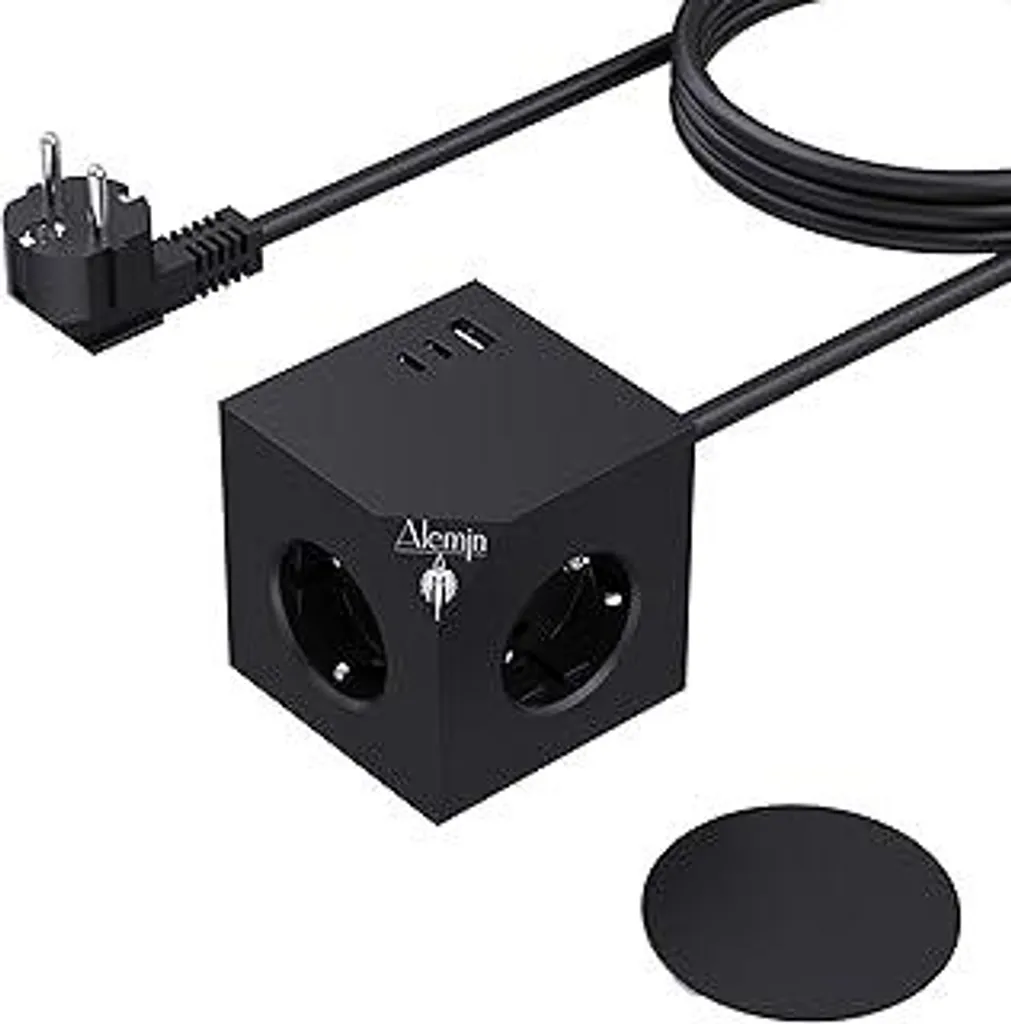 PD20W Power Cubo presa multipla con 3 USB, base magnetica Cubo presa multipla, presa multipla 6 in 1 con interruttore, 3680W/16A Power Cube Presa a muro Adattatore presa per ufficio, casa, nero