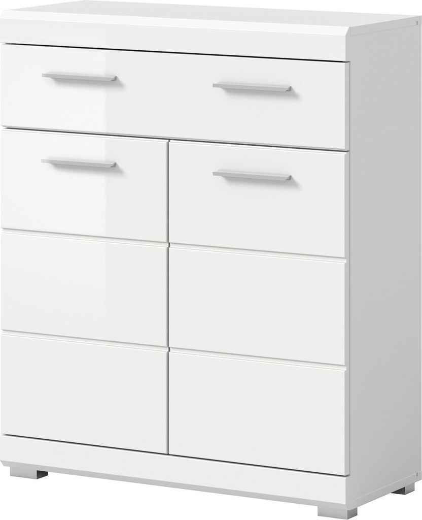 Badezimmer Kommode "Shawn" in weiß Hochglanz Badschrank 74 x 88 cm