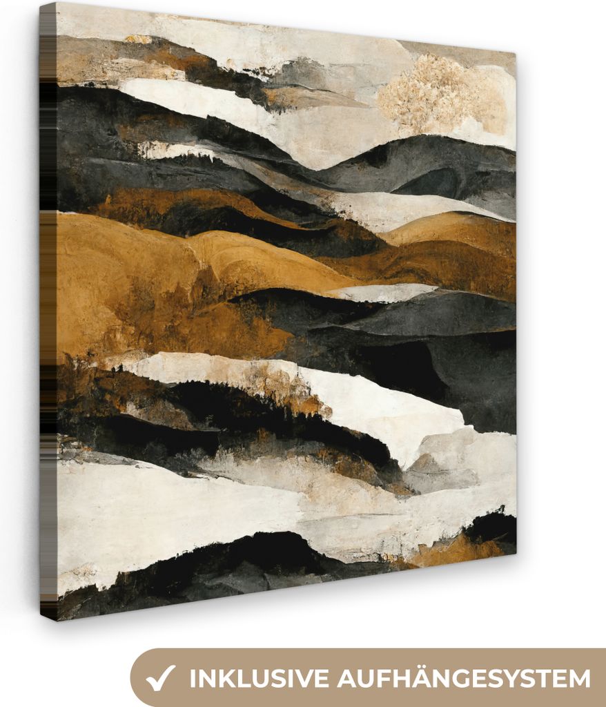 MuchoWow - Leinwandbilder - Kunst - Landschaft - Berge - Schwarz - Weiß - Beige, Wandbild, Wanddeko Bilder Wohnzimmer, 20x20 cm