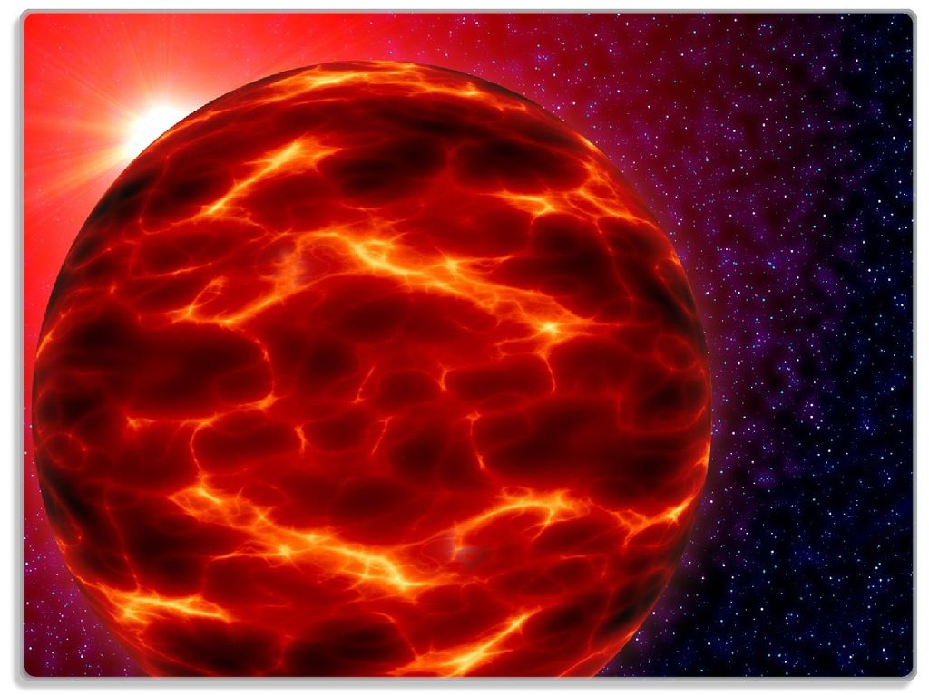 Wallario Glasunterlage, Schneidebrett aus Glas, Größe 30 x 40 cm, Motiv Abstrakter Planet im Weltall in glühendem rot