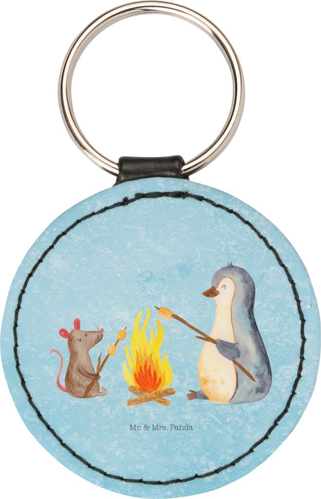 Mr. & Mrs. Panda Anhänger Pinguin Lagerfeuer - Eisblau - Geschenk, Schlüsselanhänger edel, Maus, klein, mini, Job, Taschenanhänger, Marshmallow...