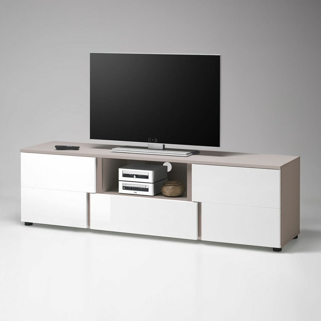 Lowboard 5 QUEST MDF weiß Hochglanz und cappuccino Produktbild 
