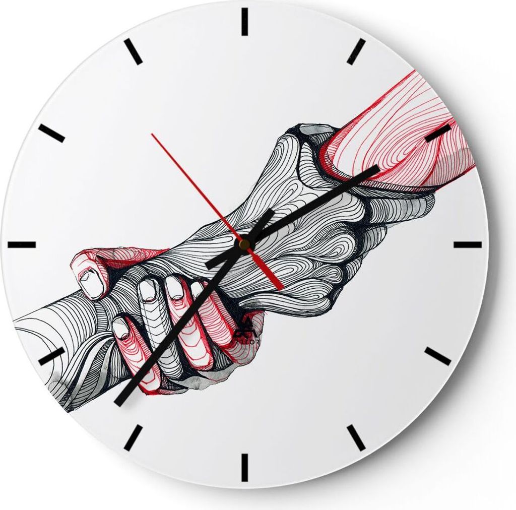 Wanduhr - Rund - Glasuhr - Hände Partnerschaften Hilfe Unterstützung - 40x40cm - Schleichendes Uhrwerk - Lautlos - zum Aufhängen bereit - Dekora...