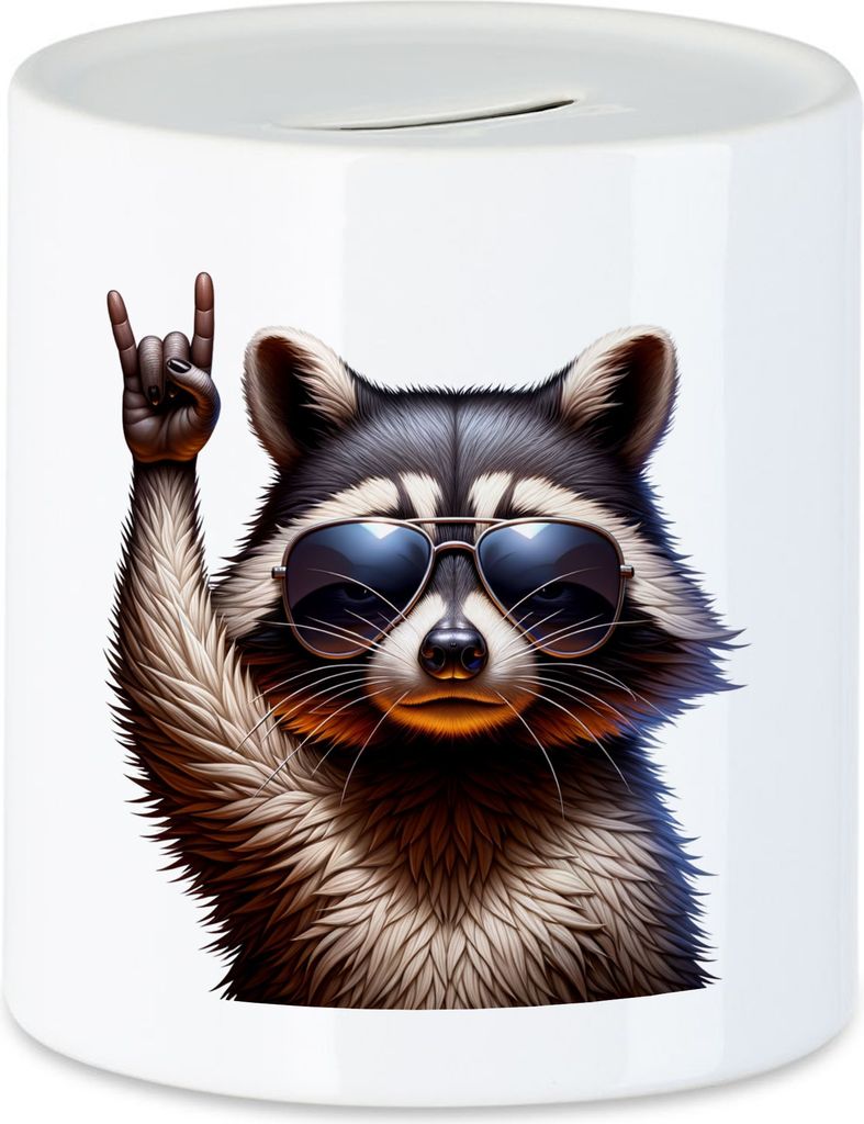 Waschbär Sonnenbrille Spardose Rocker Cool Tier Humor Frech