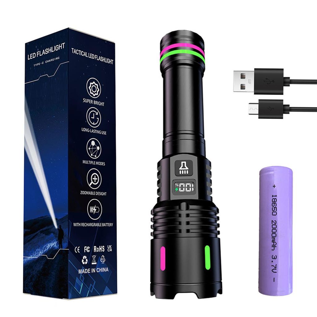Taschenlampe LED Aufladbar, 15W extrem helle Taschenlampe, 5 Modi, leistungsstarke Outdoor-Lampe für Camping und Reisen