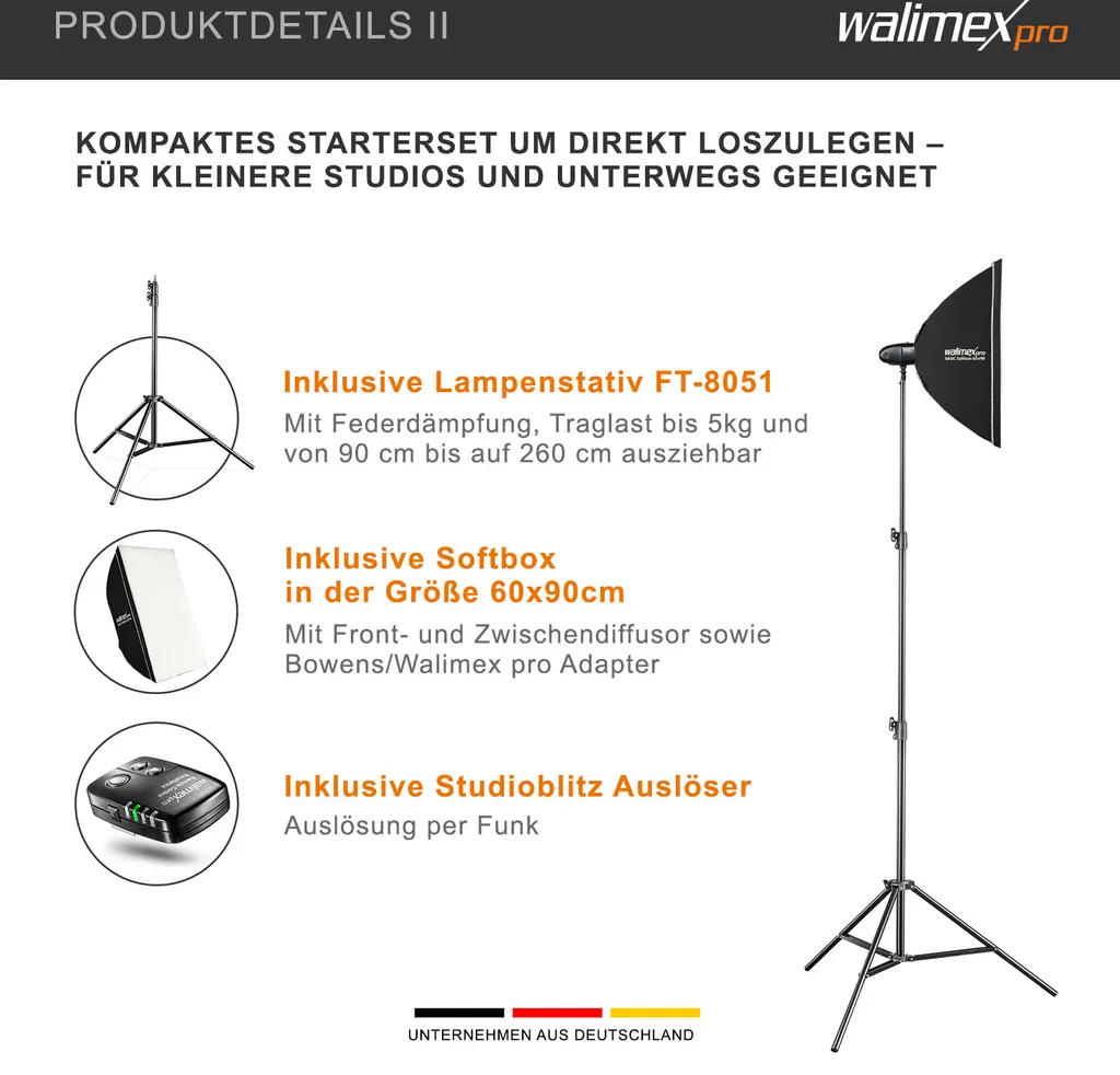 Flash Studio Walimex Newcomer 300 II Set Single avec Softbox et Pied - 10