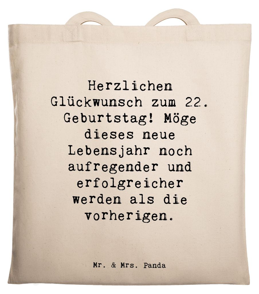 Mr. & Mrs. Panda Tote Bag Spruch 22. Geburtstag - Transparent - Geschenk, Shopping Tasche, erfolgreicher, canvas, Uni, Happy Birthday, Unitasche, h...