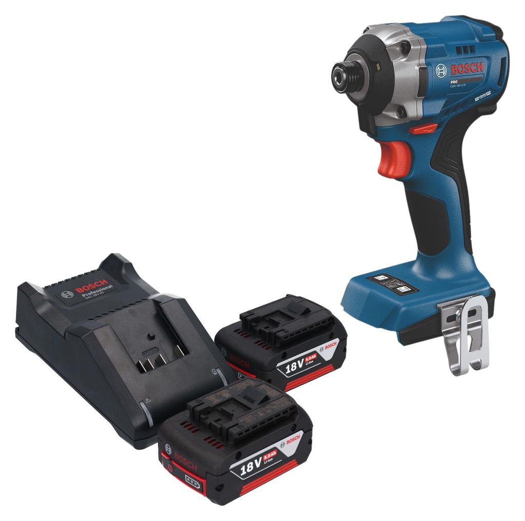 Bosch GDR 18V-215 Professional Akku Drehschlagschrauber 18 V 215 Nm 1/4" Brushless + 2x Akku 5,0 Ah + Ladegerät