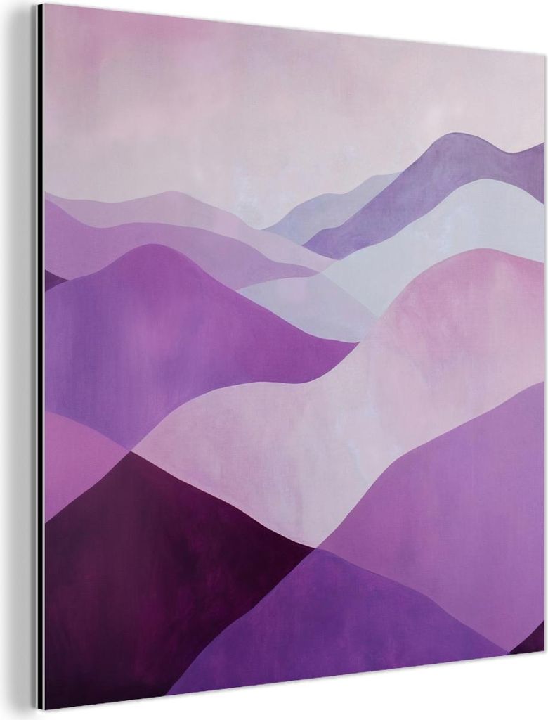 MuchoWow Wanddekoration Metall Metallbild Wandkunst 90x90 cm Abstrakt - Hügel - Landschaft - Lila MuchoWow Aluminium Gemälde - Dekoration - Indus...