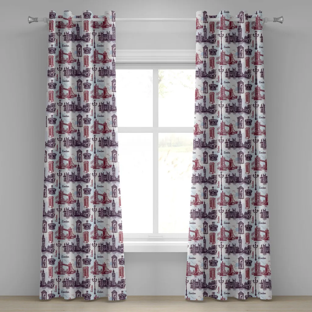 Rideau salon motif Londres pour décoration urbaine moderne 280x245cm Bleu