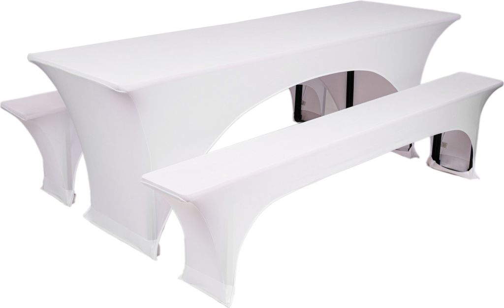 TexDeko Stretch Hussen für Bierzeltgarnitur gepolstert 220 x 50cm Blickdicht Biertischhusse 5TLG Set Bierbankhussen Festzeltgarnitur bügelfrei st...