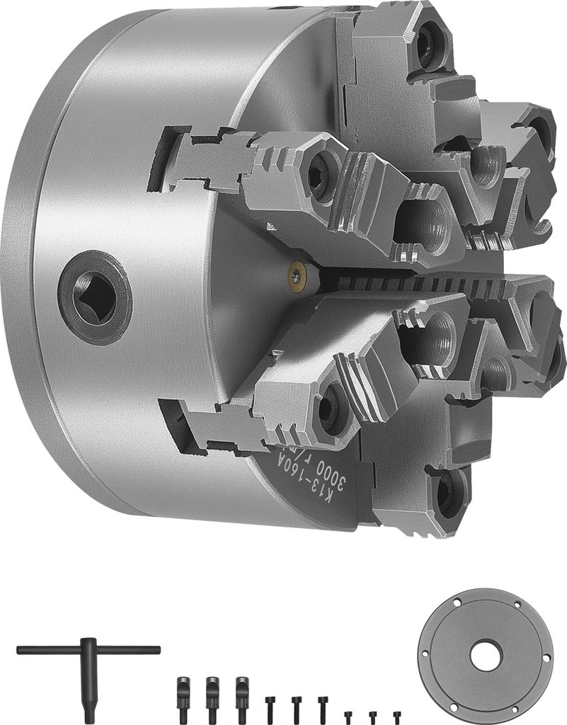 VEVOR 6-Backen Drehfutter 160 mm Selbstzentrierendes Bohrfutter Spannbereich 3-145 mm HT300 Material für Holz Metall Drehmaschine