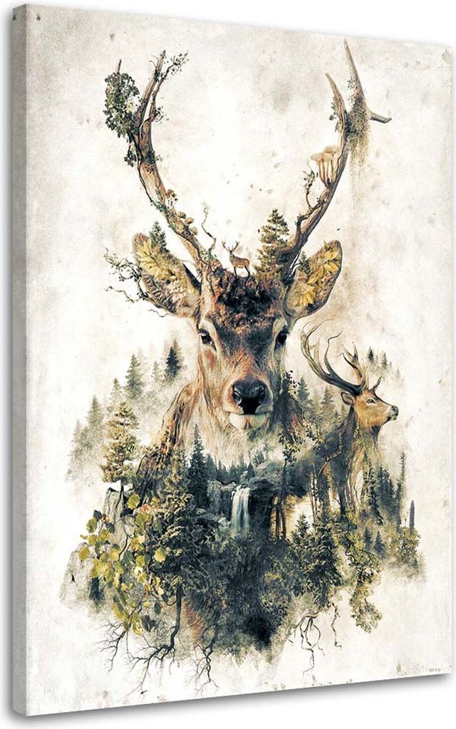 Leinwandbild künstlerische hirsche 40x60 cm Feeby braun wandbild bereit zum aufhängen
