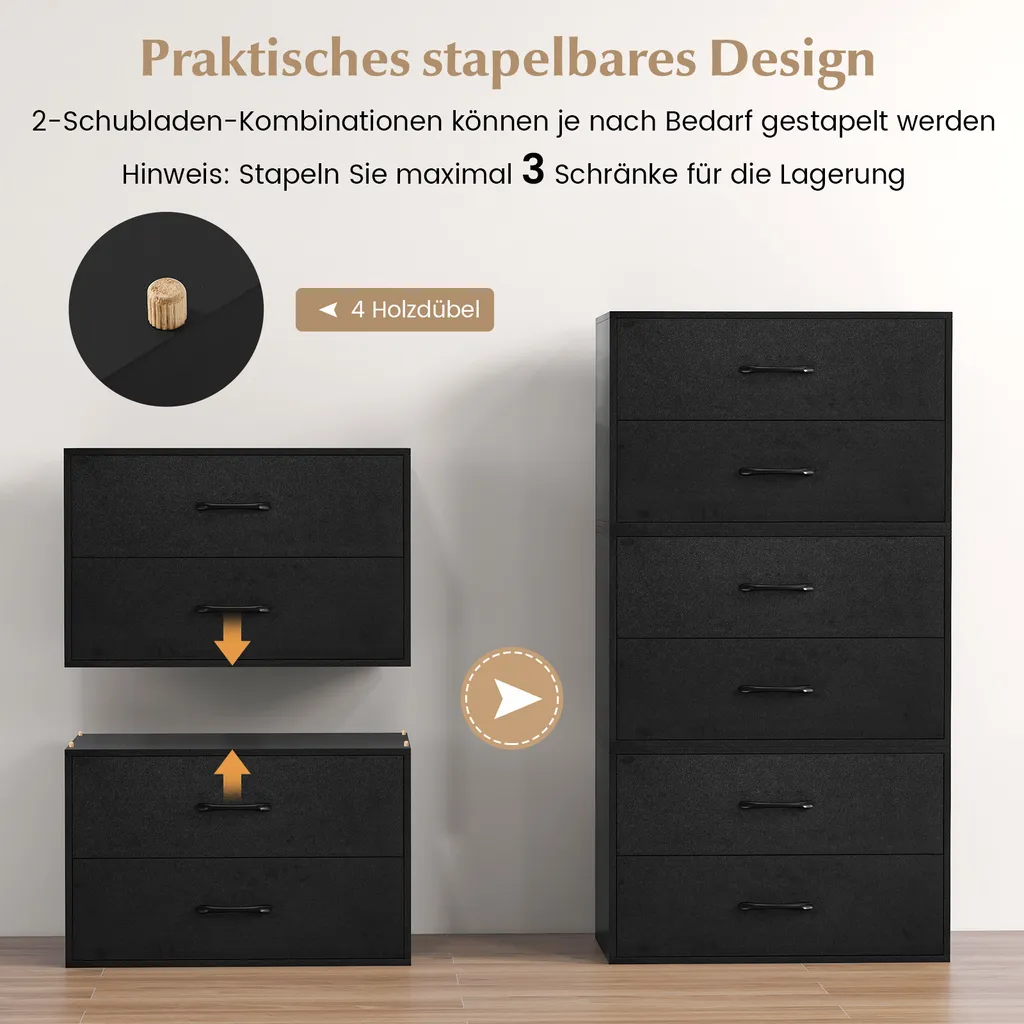 Meuble Bas de Rangement pour Chambre ou Bureau avec 2 Tiroirs Noir - 4