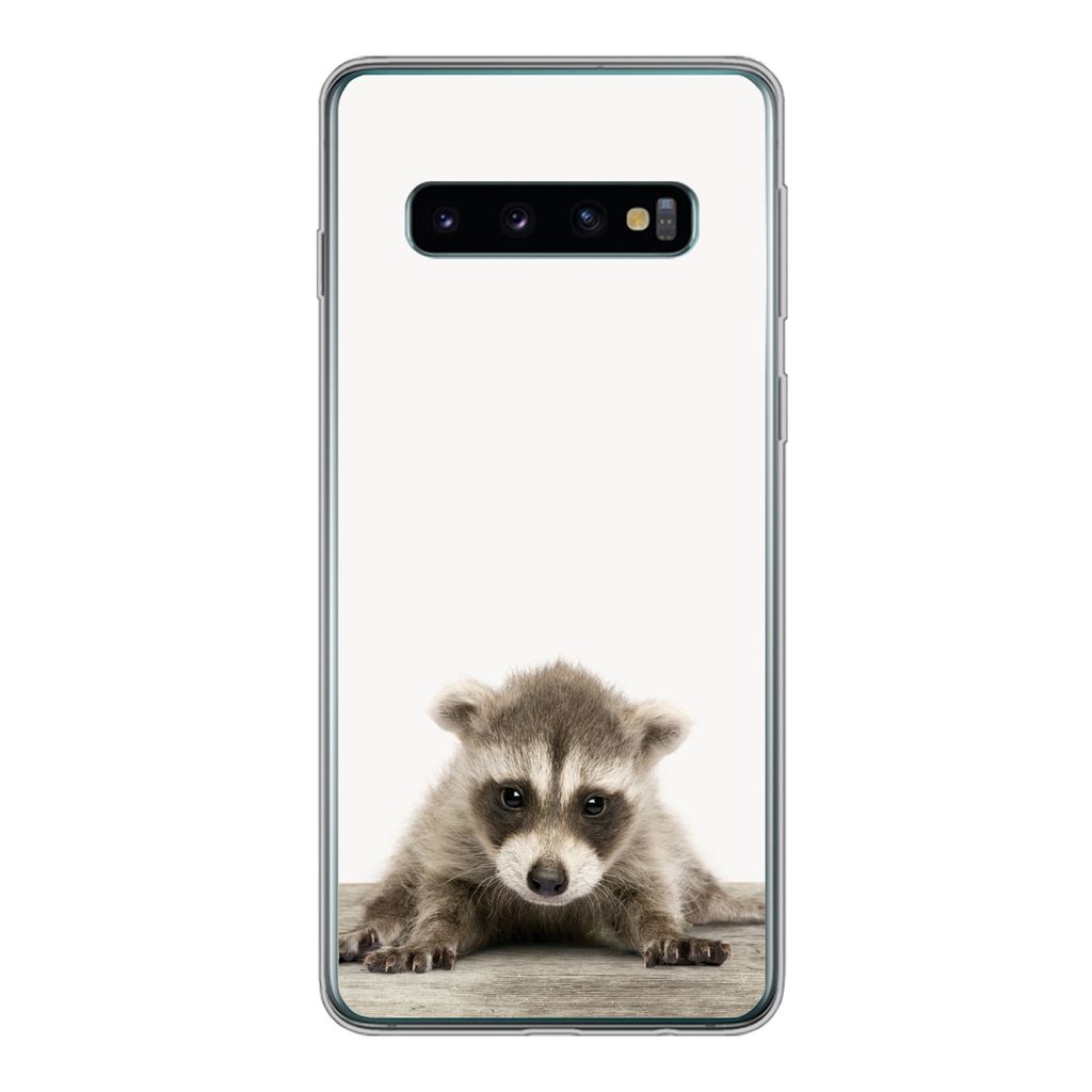 MuchoWow Handyhülle Schutzhülle Hülle für Samsung Galaxy S10 Waschbär - Tiere - Jungen - Mädchen Silikon Softcase Handy Hülle - Handytasche