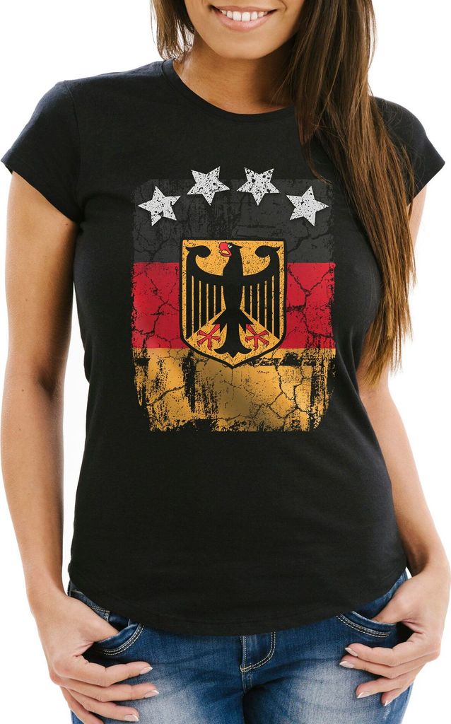 Cooles Damen WM-Shirt Deutschland Flagge Vintage Fußball Sterne schwarz M