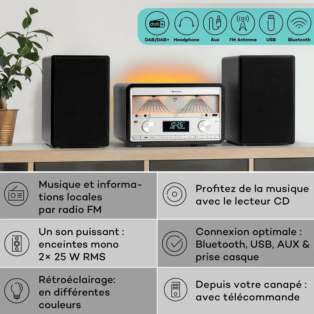 Radio de Salon sans Interférence : DAB+ Bluetooth et Enceintes 25W Stéréo - 2