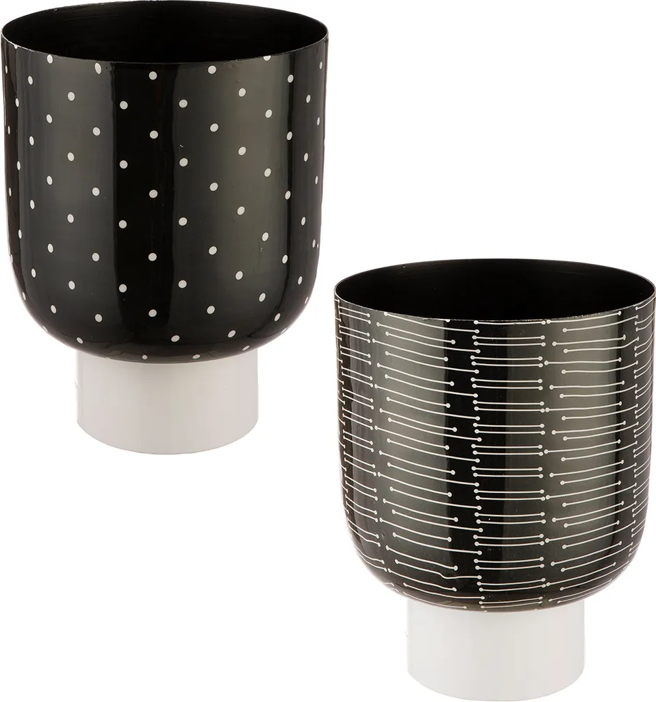 Cache-pot Métal Noir et Blanc Gilde 55248 Design Graphique H22xD18cm