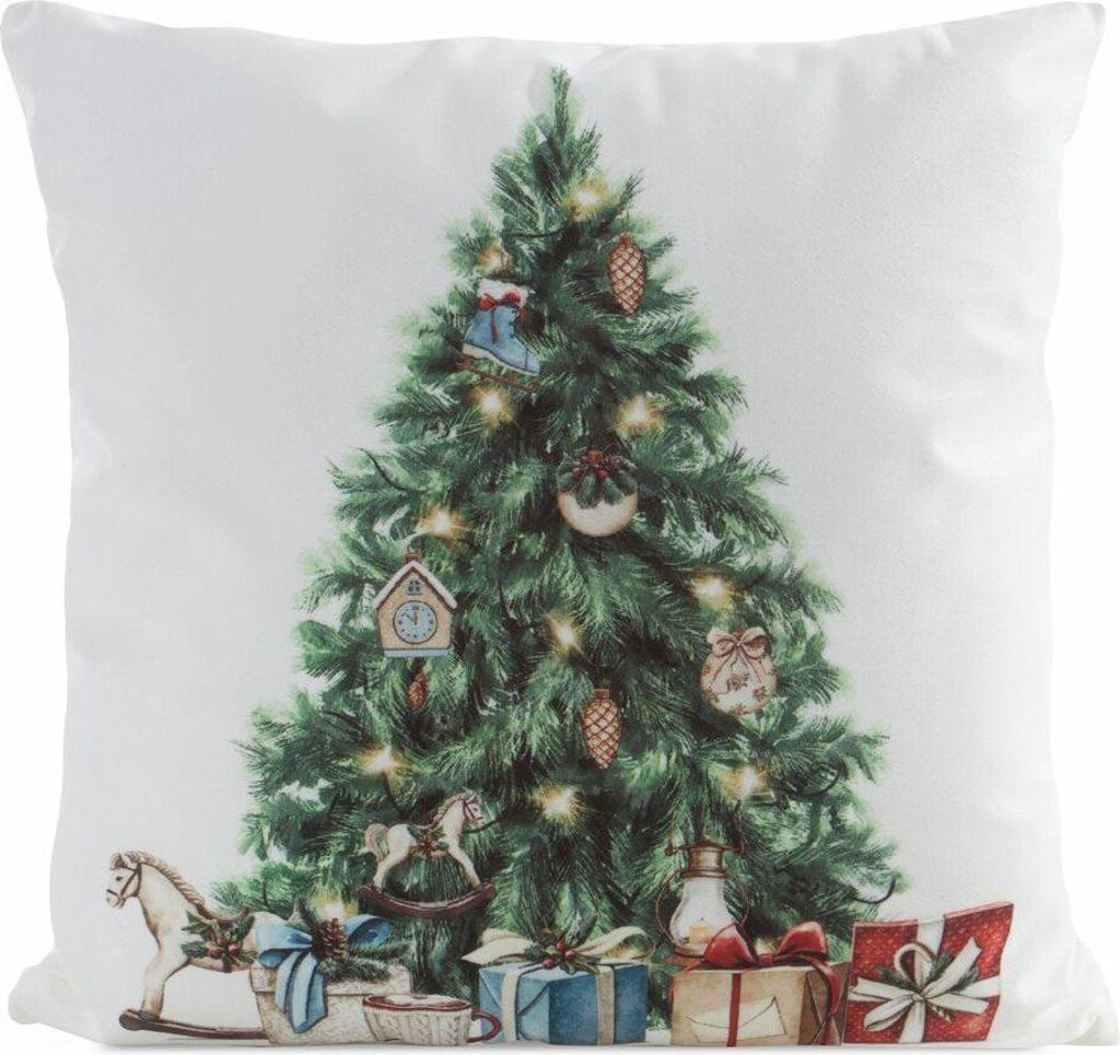 EUROFIRANY | Weihnachtskissenbezug - Kissenhülle - 45 x 45 cm - Weiß - Grün Weihnachtsbaum - Dekokissenhülle - Weihnachten