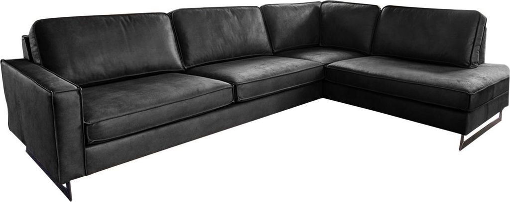 KAWOLA Ecksofa VILNIUS 3-Sitzer mit Recamiere rechts Lederfaserstoff schwarz