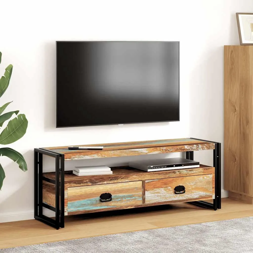 Armoire TV vidaXL vieux bois massif - Buffet bas rustique fait à la main