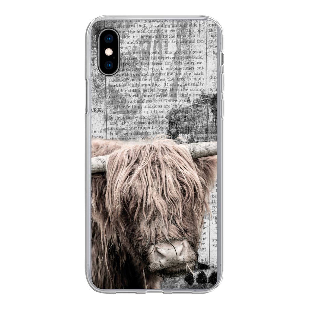 MuchoWow Handyhülle Schutzhülle Hülle für iPhone Xs Schottischer Hochländer - Vintage - Text Silikon Softcase Handy Hülle - Handytasche