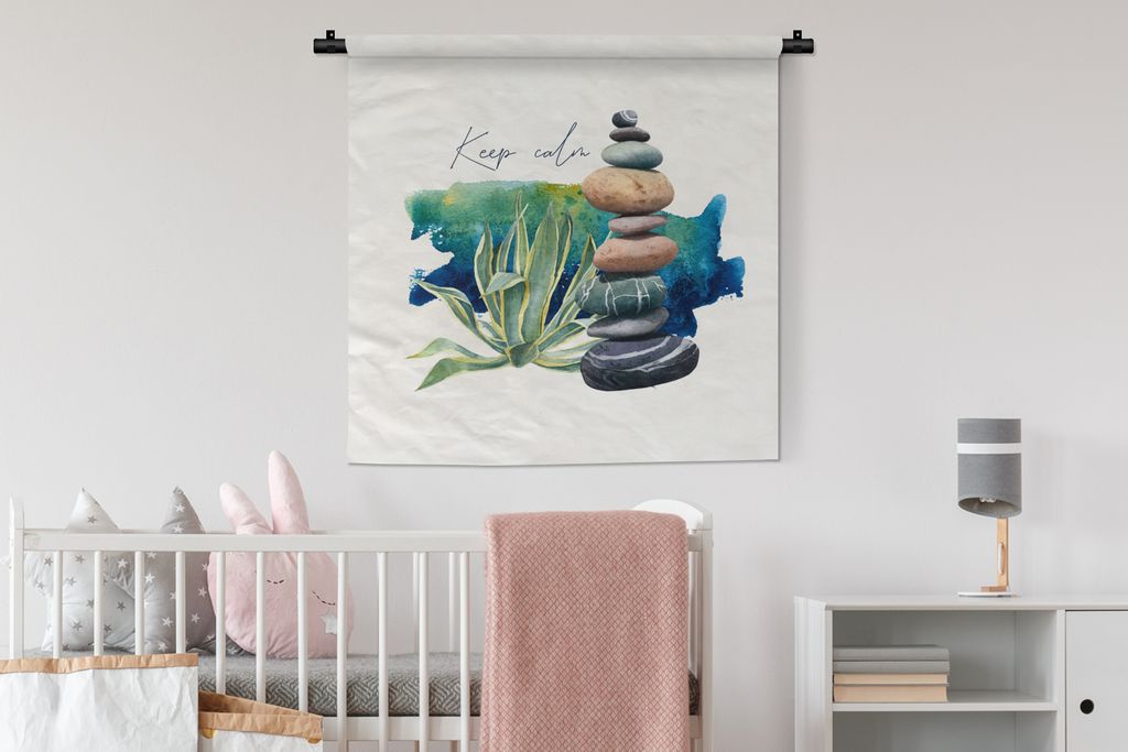 MuchoWow Wandteppich Wandbehang Steine - Pflanzen - Meer 90x90 cm Tapisserie Dekoration Wandtuch - Wandaufhänger