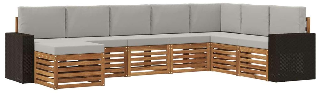vidaXL Outdoor-Sofagarnitur mit Kissen 8 pcs Natürlich und Hellgrau