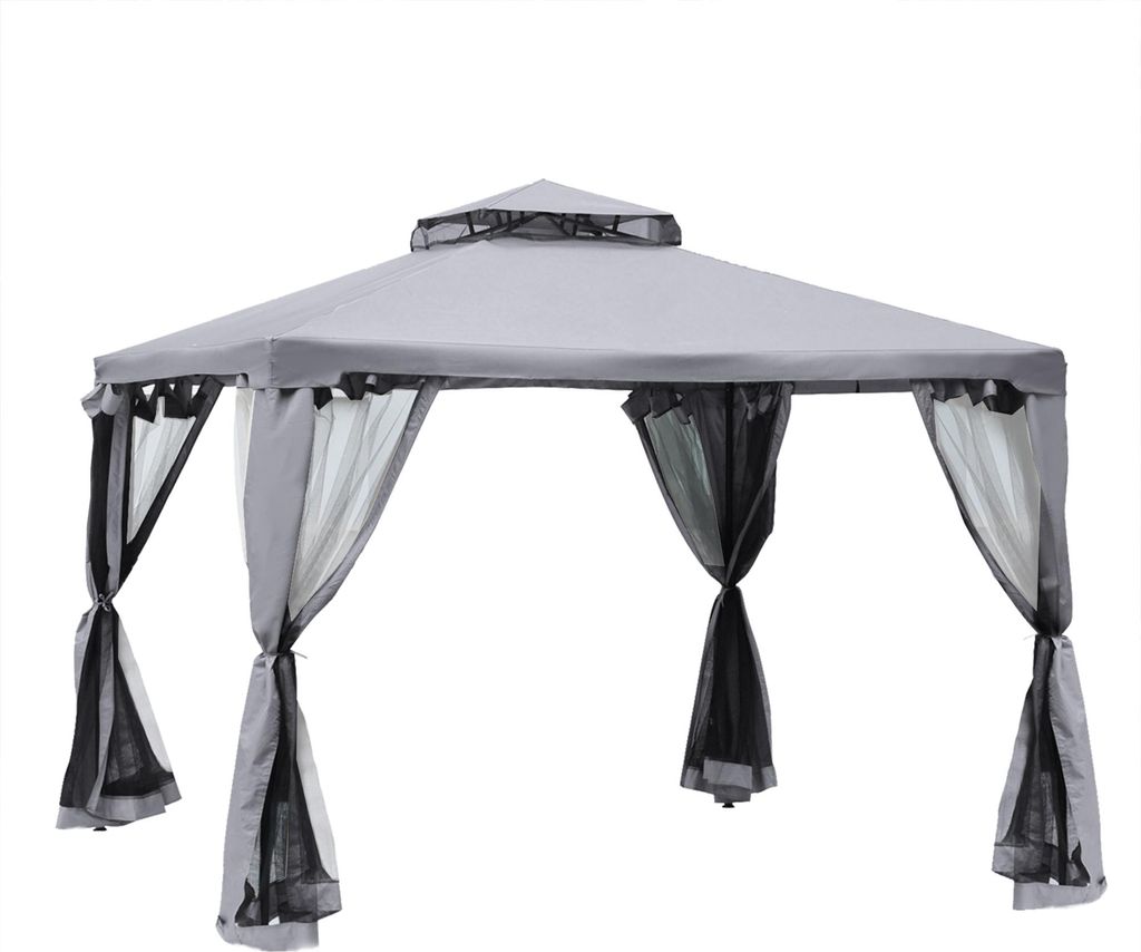 Gartenpavillon 3x3m – Partyzelt mit 4 Seitenwänden, wetterfest aus Metall & Polyester, für Garten & Veranstaltungen, Hellgrau