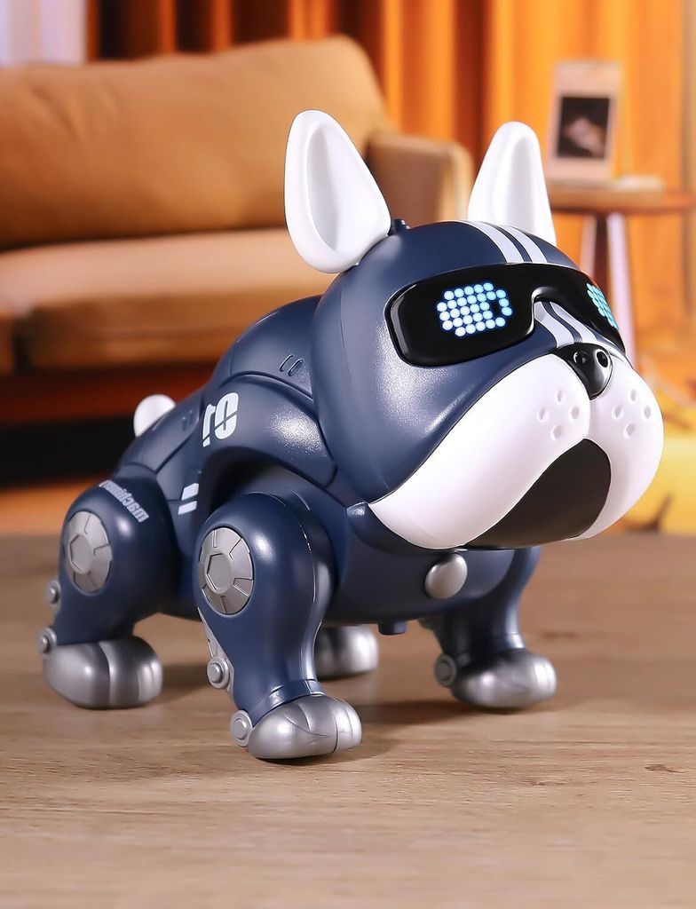 Roboter Hundespielzeug, Smart Pet Dog Sensing Touch Electric Toy, Elektronisches Haustier Bulldogge für 3-8 Jahre alte Kinder, Tanzen, LED-Augen