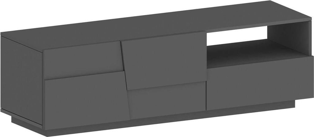 TV-Ständer Dcoulibal, niedriges Wohnzimmer-Kommode mit 2 Türen und 1 Schublade, TV-Ständer-Basis, 150x44x46 cm, Anthrazit