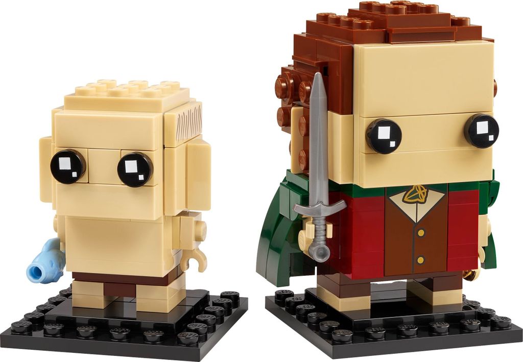 Two LEGO BrickHeadz figures, Frodo and Gollum, are shown against a white background.