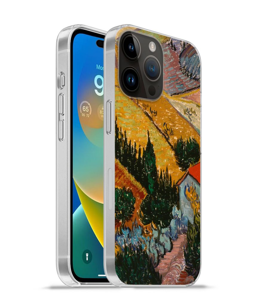 MuchoWow Handyhülle Schutzhülle Hülle für Apple iPhone 14 Pro - Softcase Landschaft mit einem Haus und einem Ackerbauern - Vincent van Gogh S...