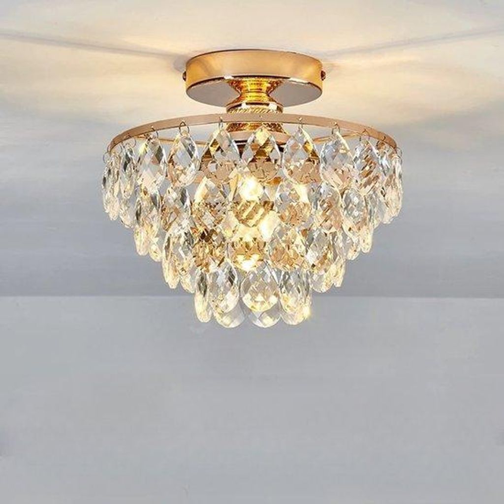 Kristallen kroonluchter, minimalistische plafondlamp, goud, woonkamer, slaapkamer, hal