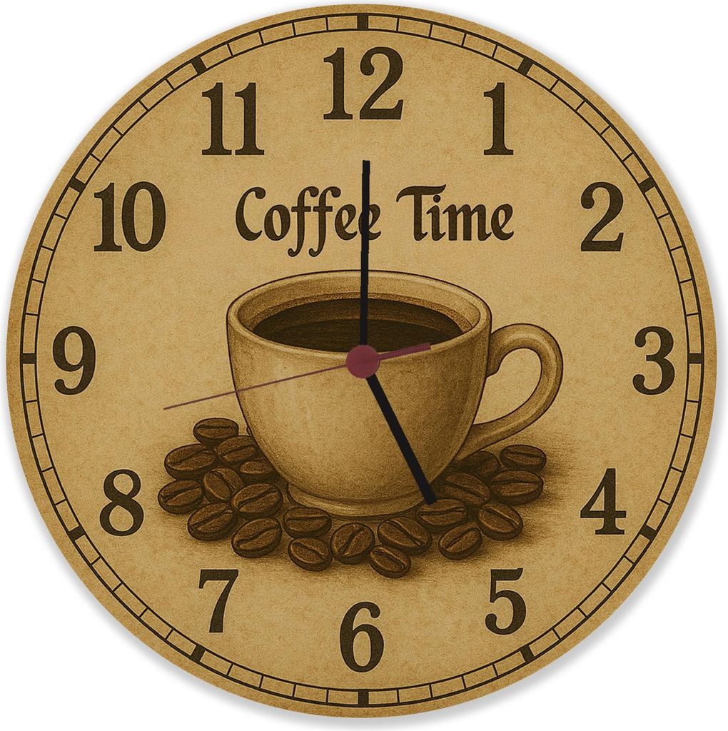 Coffee Time Wanduhr aus Alu Kaffee Vintage Sepia