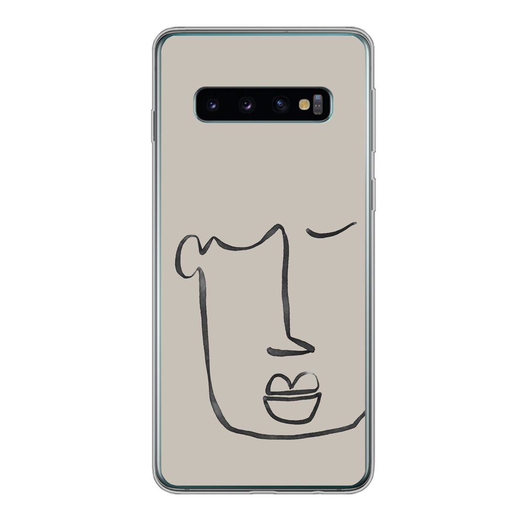 MuchoWow Handyhülle Schutzhülle Hülle für Samsung Galaxy S10 Gesicht - Abstrakt - Strichzeichnung Silikon Softcase Handy Hülle - Handytasche