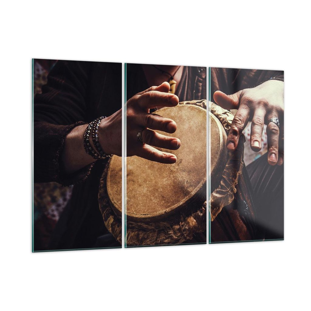 Bilder auf glas - 3 Teile - Trommel Indien Musiker - 105x70cm - Glasbilder - Wandbilder - Bilder - zum Aufhängen bereit - Wanddekoration aus Glas ...