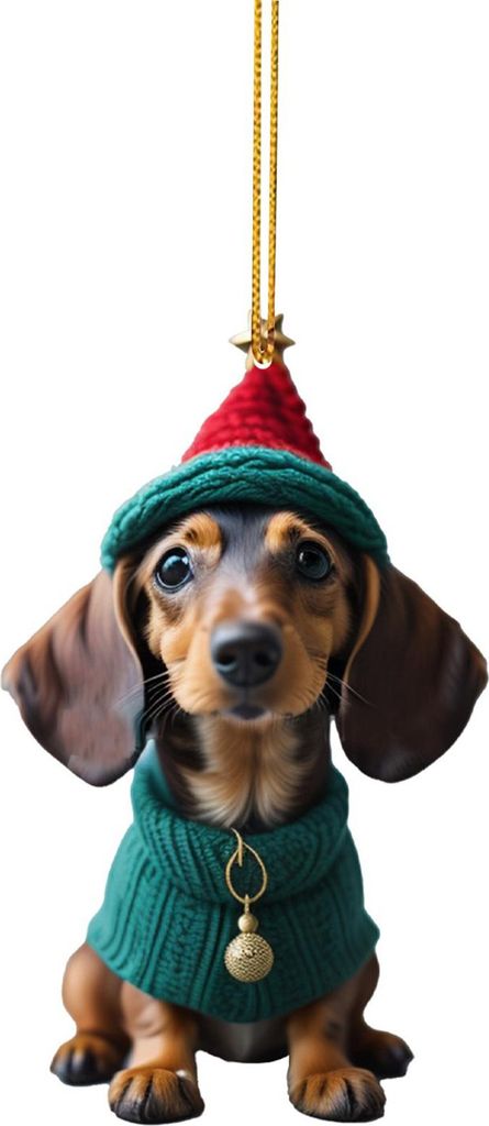 1/7 Stück Weihnachts-Acryl-Dackel-Hängedekoration für Auto-Rückspiegel, Weihnachtsbaum, 2D flacher Weihnachtsmannhut-Hunde-Hängeornament, Weih...