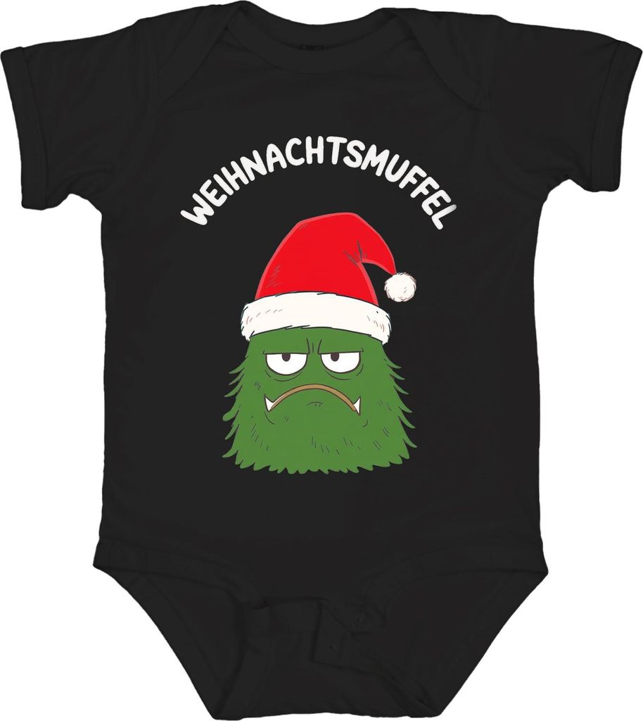 WEIHNACHTSMUFFEL Weihnachtsmonster Nikolausmütze sarkastisch Unisex Baby Body, Schwarz, 3/6