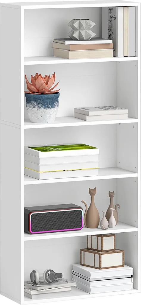 Bibliothèque de Salon Blanche - Étagère Polyvalente pour Livres et Dossiers