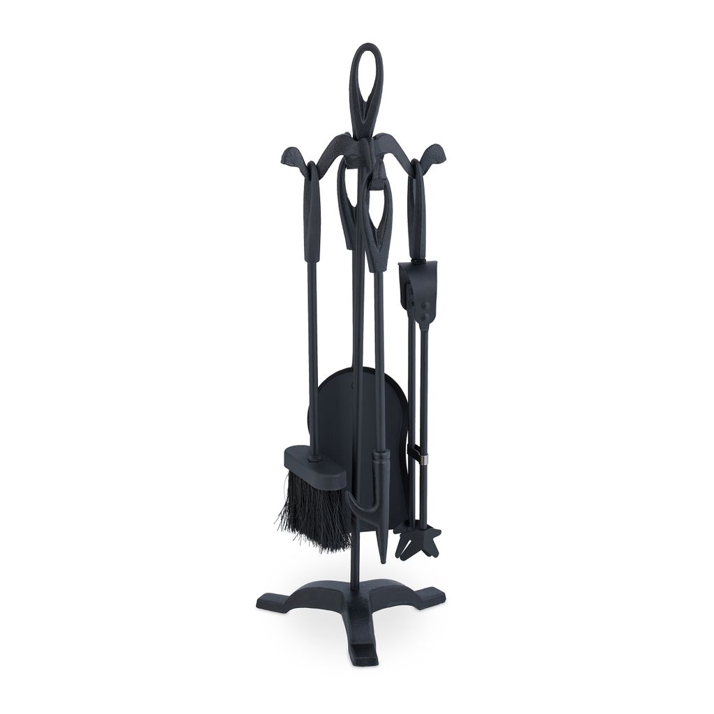 Set da camino Relaxdays da 5 pezzi, attizzatoio, paletta Immagine del prodotto 